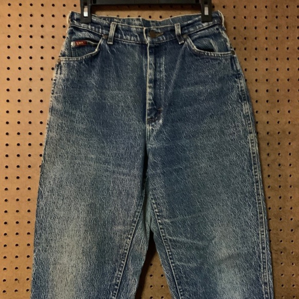 VTG Lee Jeans 11 Medium Acid Wash High Rise Straight Leg Denim 80s Distressed - Picture 1 of 8